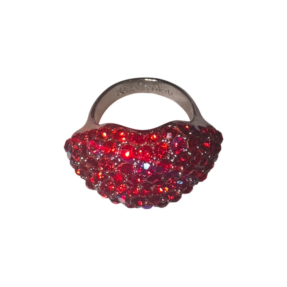 Rare - VTG Red Crystal Rhinestones Lip Ring - Bath & Body Works